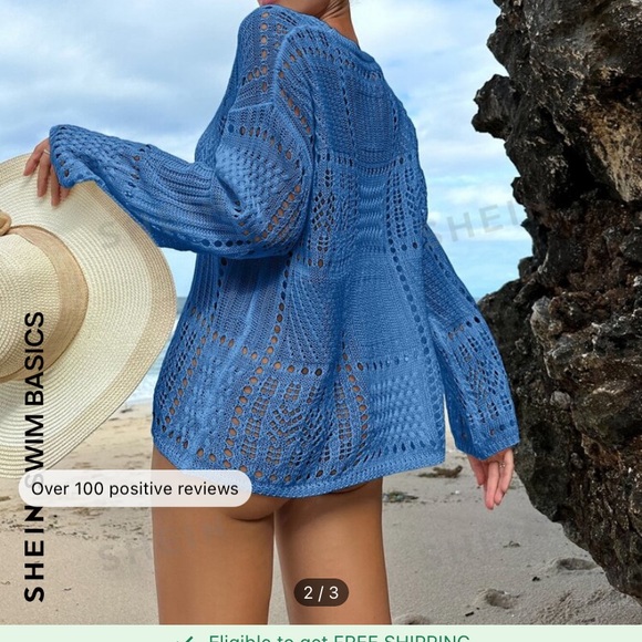 NWOT SHEIN blue crocheted cover up - Picture 2 of 3